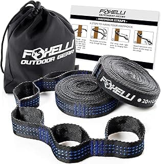 Foxelli XL Hammock Straps - Extra Long 20FT Heavy Duty No-Stretch Suspension System, 40+2 Loops, 2000 LBS Capacity, for Indoor/Outdoor Use – Set of 2 Straps & Carry Bag