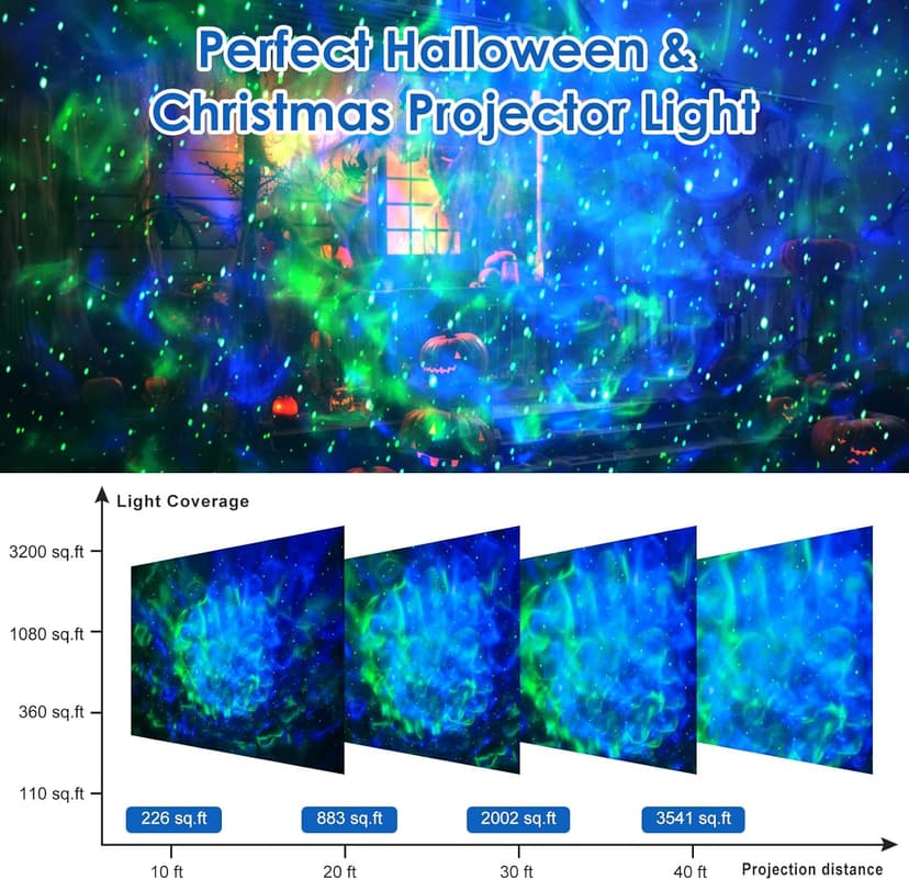 Laser Wave Projector Outdoor, Starry Sky & RGBW Ocean Wave Light Show with Remote Control, Waterproof IP65, Holiday Decor for Halloween, Christmas, Party, Garden, Yard
