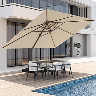 10x13 FT Patio Umbrella, Large Cantilever Rectangular Double Top Heavy Duty Offset Umbrellas with 360° Rotation, Outdoor shade for Garden Deck Pool Patio, Beige