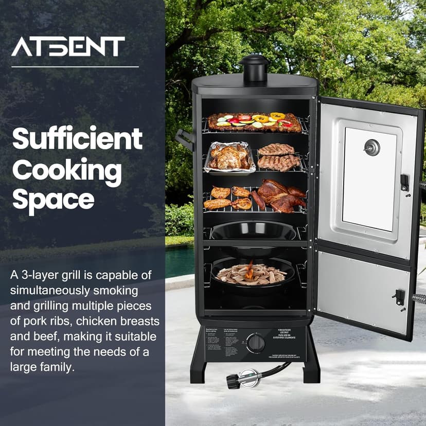 Propane Smoker, Vertical Smoker with Three Removable Shelves,Outdoor Grills & Smokers with Thermometer for BBQ, Backyard,Black…