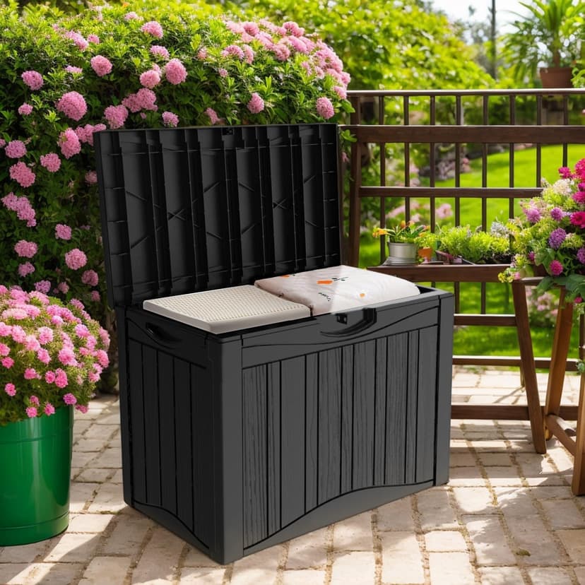Outdoor Resin Storage Deck Box, 48 Gallon Capacity, Weather-Resistant, Black
