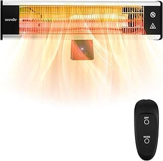 SereneLife Infrared Patio Heater, Wall-Mounted Electric Heater with Remote Control, 1500W, IP65 Approved, Odorless, Indoor/Outdoor for Patio, Restaurant, Backyard, Garage, Decks
