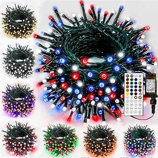 Smart Color Changing Christmas Lights, 4th of July Decoration Lights with Remote & Timer, 66FT 200 LED Patriotic String Light Waterproof, RGB Twinkle Light for Indoor Holiday Independence Day Decor