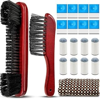 Skyley 5 Set Billiards Pool Table Rail Brush Cleaning Tools Pool Table Brush Set with 8 Cue Chalk Cubes Cloth 8 Slip on Cue Tip for Wooden Kit of Billiard Accessories