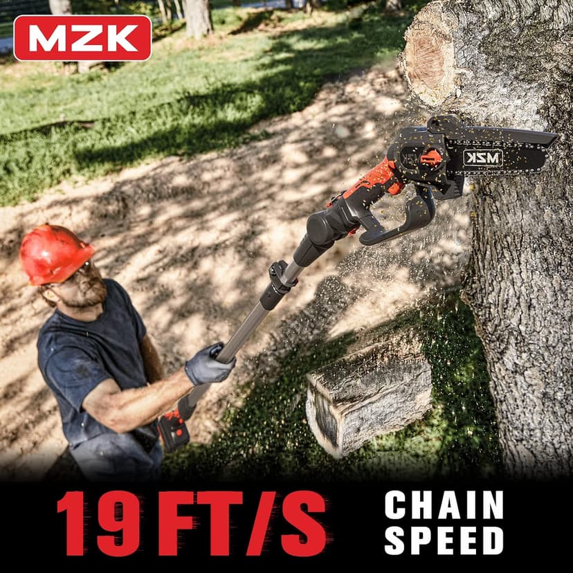 MZK 2-in-1 Cordless Pole Saw & Mini Chainsaw with 3 Replacement Chain, 20V Battery Pole Chainsaw, 4.5" Cutting Capacity, 13ft Reach Pole Saw for Tree Trimming(Battery and Fast Charger Included)