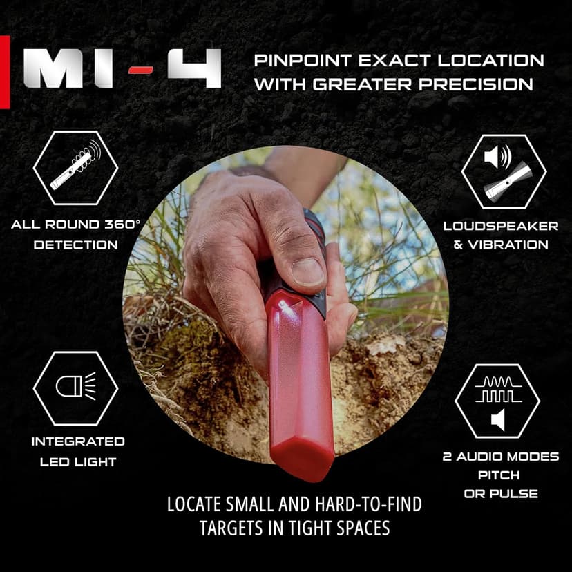 XP Metal Detectors MI-4 Pinpointer, Designed to be Used by All detectorists, 20 feet Waterproof, Rechargeable with 6 Programs and 3 Levels of Sensitivity (MI-4-AM)