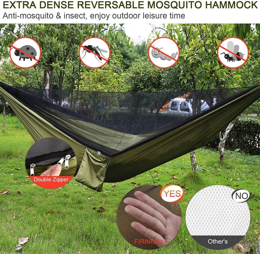 Camping Hammock with Rain Fly Tarp and Mosquito Net Portable Single Double Hammock Tent with Tree Strap Backpacking Hammock with Rain Cover for Hiking Travel Yard Activities Green
