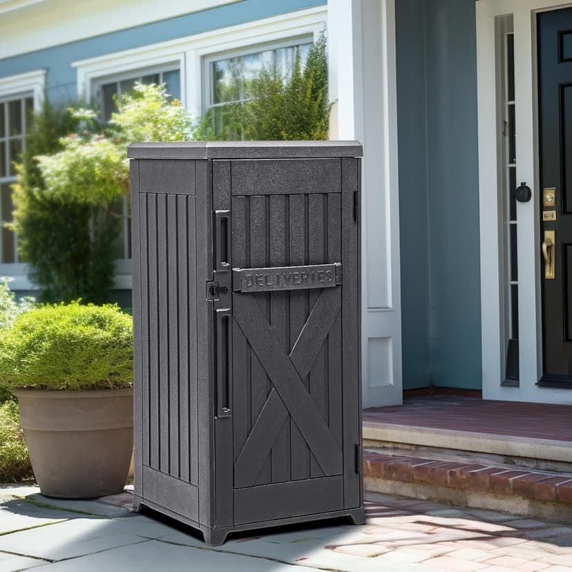 YITAHOME 60 Gallon Large Package Delivery and Storage Box, Double-Wall Resin Outdoor Package Delivery and Waterproof Deck Box for Porch, Curbside, 8.5 Cubic feet, Gray
