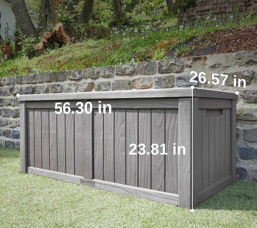 EAST OAK Outdoor Storage Box, 120 Gallon Deck Box with Stainless Steel Rods Large Resin Storage Bin for Patio Cushions, Garden Tools, Waterproof and UV Resistant, Lockable, outside storage, Grey