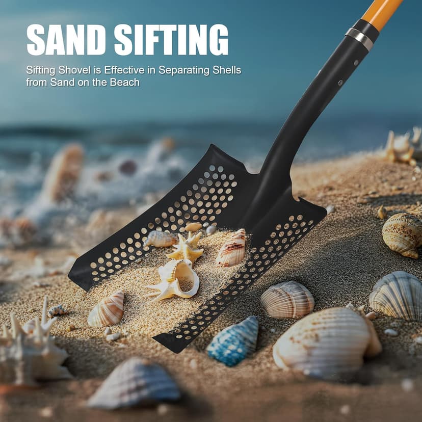 Sifting Shovel, Heavy Duty Sand Sifter Square Cleaning Scoop for Beach Chicken Coop Poop Shovel -45Inch