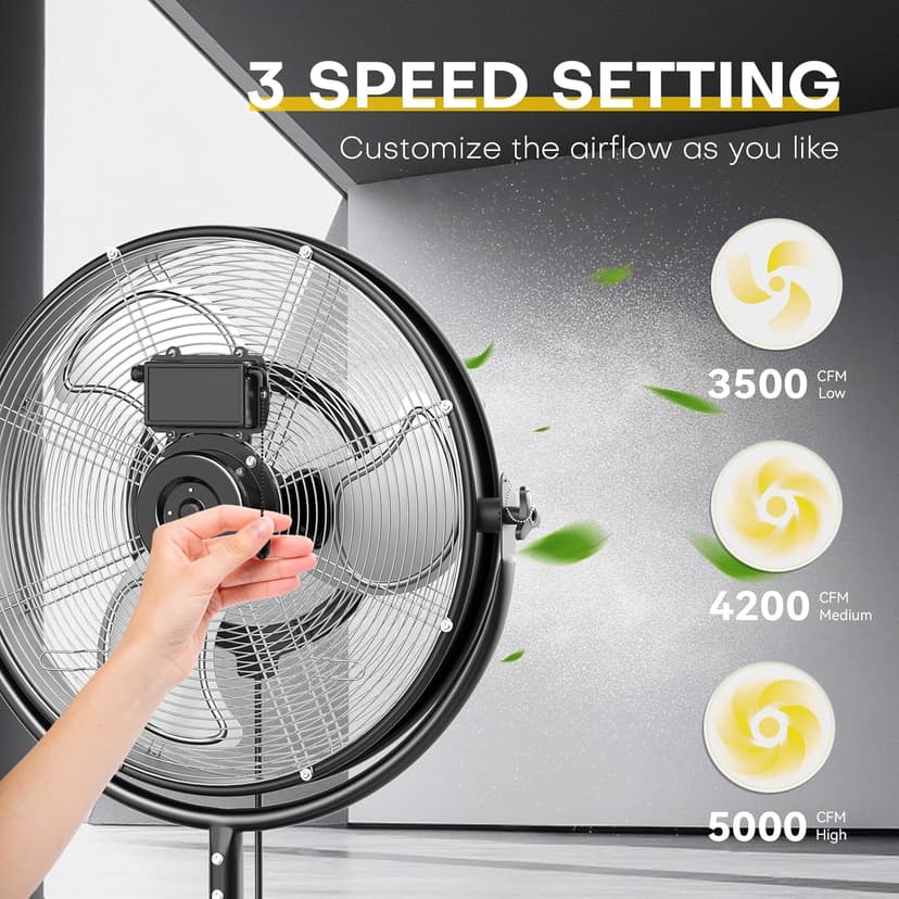 5300 CFM 20" Outdoor Pedestal Fan with Misting, Industrial Pedestal Fan with 3 Speeds, Stand up Fans Heavy Duty with IP44 Enclosed Motor, Adjustable Tilt, UL Listed for Garden Barn