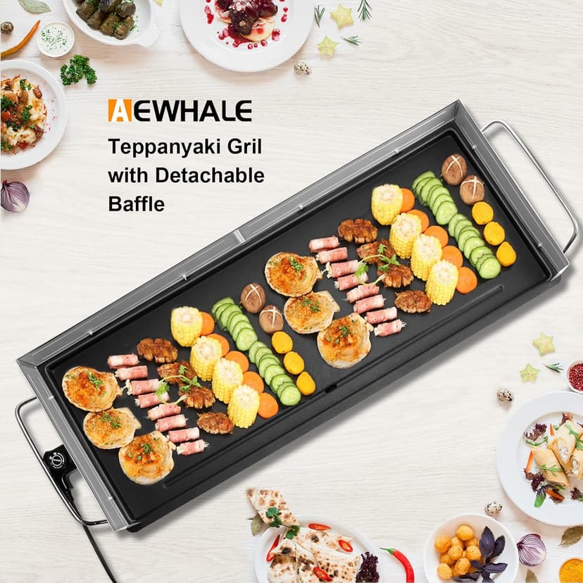 35" Electric Nonstick Extra Large Griddle Grill-Teppanyaki Grill BBQ Indoor/Outdoor with Adjustable Temperature,Detachable for Easy Cleaning,Extra Wide