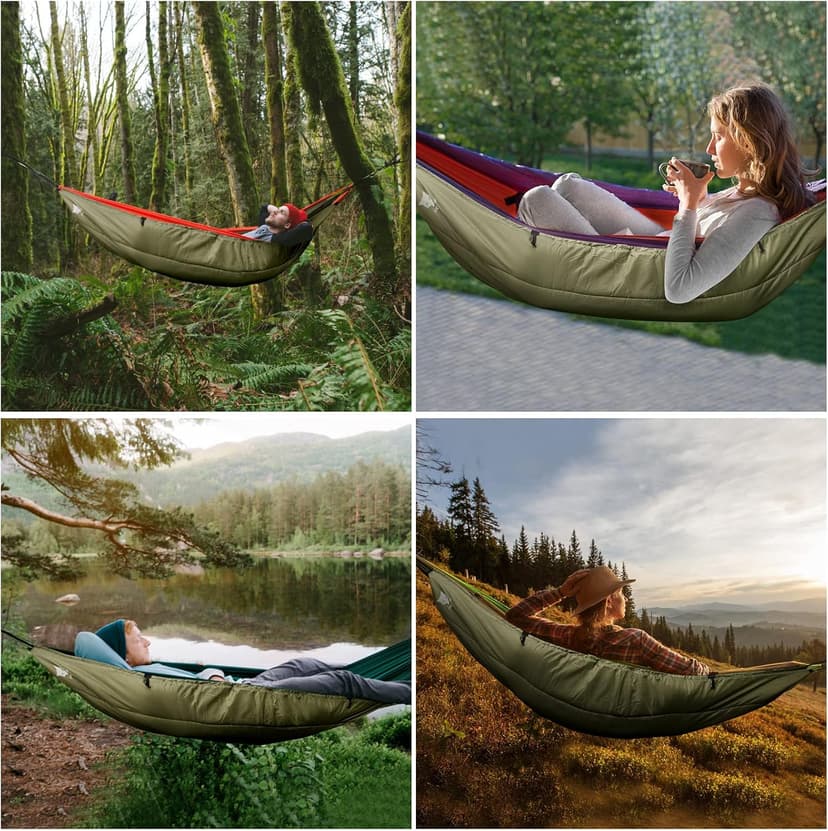 Night Cat Hammock Underquilts Sleeping Bag Single Insulated Under Blanket for Hammock 4 Seasons Lightweight Soft Warm 5-20℃ 8x3.6ft Army Green