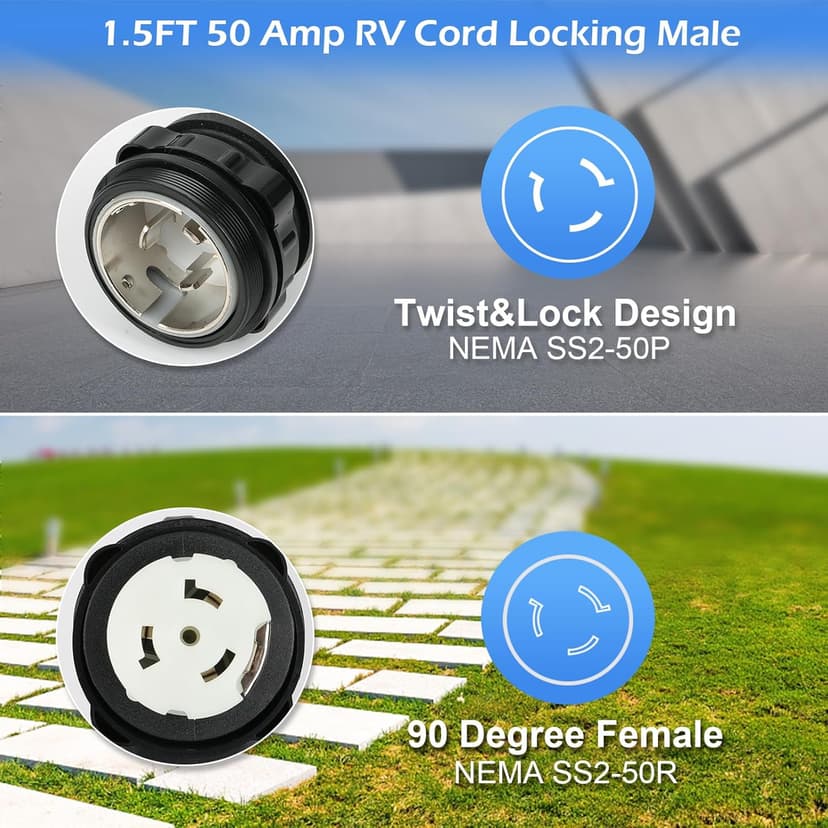NEMA SS2-50P to SS2-50R RV Adapter, Dogbone Extension Cord Adapter, 50Amp SS2-50 Marine Shore Twist Lock Male Plug to 90-Degree Locking Female Receptacle, for RV Travel Trailer