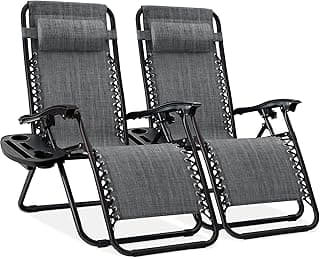 Best Choice Products Set of 2 Adjustable Steel Mesh Zero Gravity Lounge Chair Recliners w/Pillows and Cup Holder Trays - Gray
