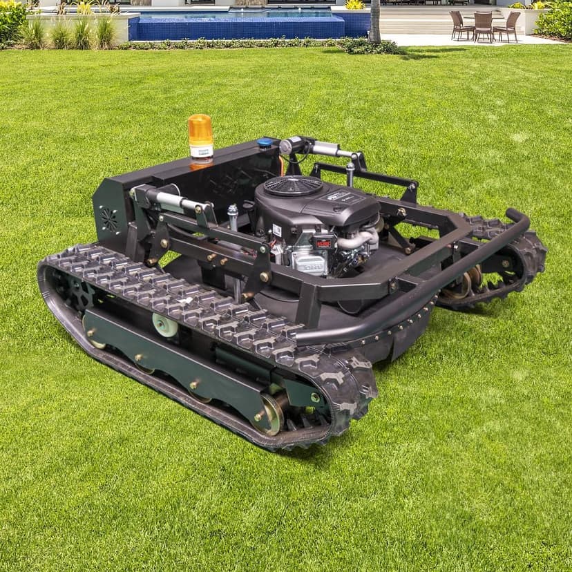 Lawn Mower, Remote Control Lawn Mower, Small Crawler Oil-Electric Hybrid Four-Wheel Drive Lawn Mowing and Weed Whacker, All Terrain Grass Cutter Yard Mower, 65° Climbing (SKD-810-90)