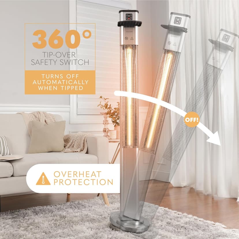 SereneLife Infrared Patio Heater, 1500W Electric Standing with Remote Control, IP44 Approved, Odorless, Three Power Settings, Indoor/Outdoor for Restaurant, Backyard, Garage, Decks