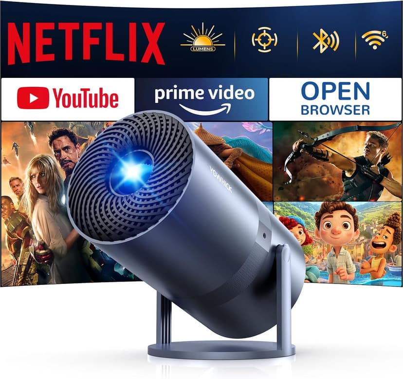 [Netflix Officially & Electric Focus]Mini Projector with WiFi and Bluetooth - 1080P 4K Support Portable Outdoor Projector,YOWHICK 270°Smart Projector for Movie Night/Ceiling /Home Theater (Grey)
