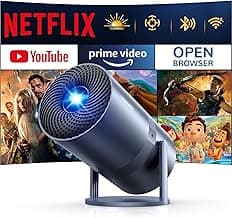 [Netflix Officially & Electric Focus]Mini Projector with WiFi and Bluetooth - 1080P 4K Support Portable Outdoor Projector,YOWHICK 270°Smart Projector for Movie Night/Ceiling /Home Theater (Grey)
