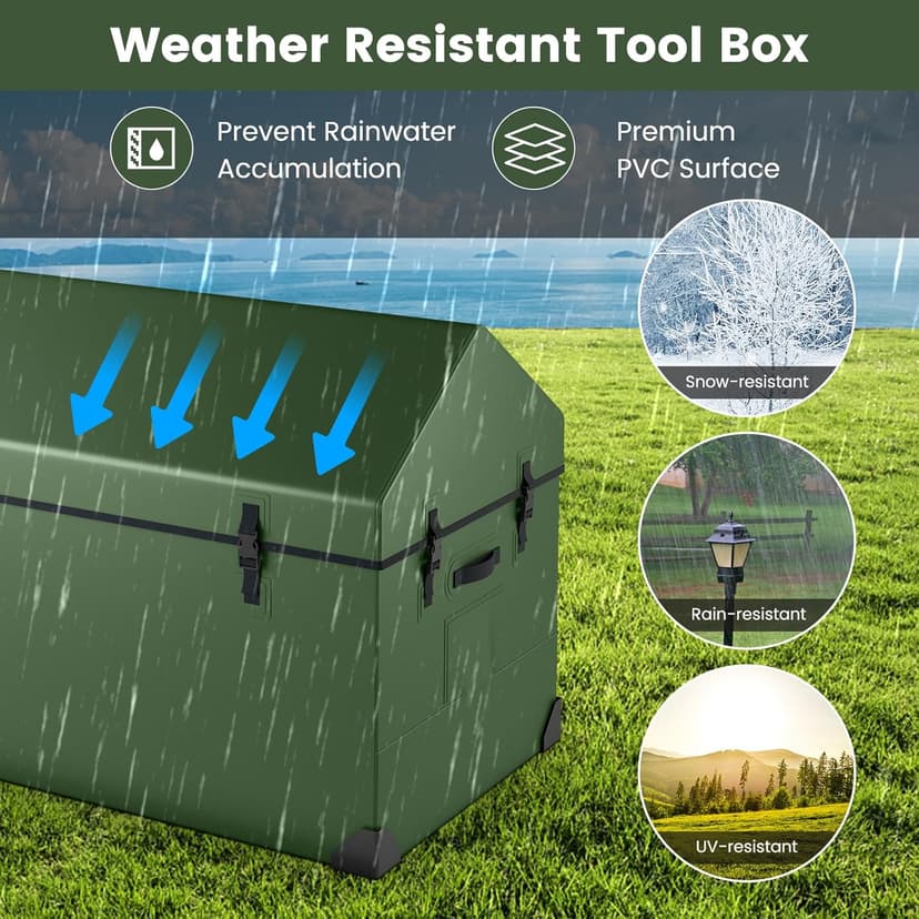 S AFSTAR 174 Gallon Waterproof Outdoor Storage Box, Outdoor Tarpaulin Deck Box with Ventilated Window, Corner Protector, Adjustable Snap, Patio Storage Box for Poolside, Garden, Yard