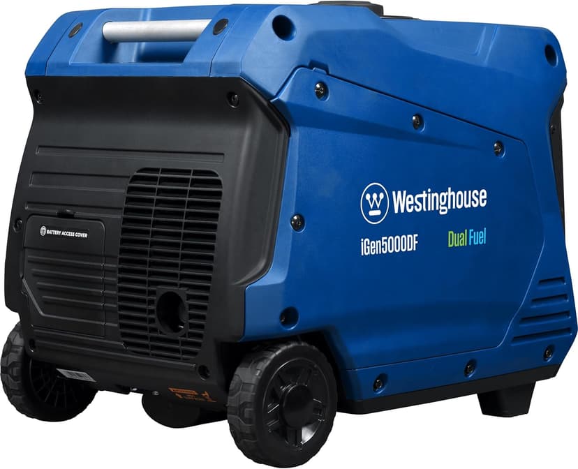 Westinghouse 5000 Peak Watt Super Quiet Dual Fuel Portable Inverter Generator, Remote Electric Start, Gas & Propane Powered, RV Ready 30A Outlet, Parallel Capable, Blue/Black