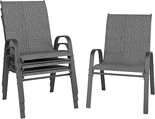 Patio Chairs Set of 4, Outdoor Dining Chairs Stackable for All Weather, Breathable Metal Modern Outside Furniture Chair for Pool Side, Garden, Backyard Deck, Dark Grey