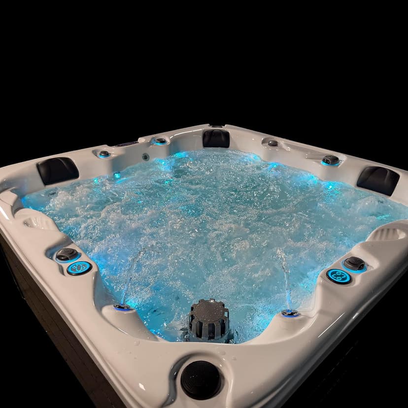 Surfaces Outdoor Hot Tub, Fits 4 Adults, 36 Jets, Double Lounger Seat Spa, Bluetooth, LED Lights, Cover Included, Wellness Tool, Aqualife by Strong Spas