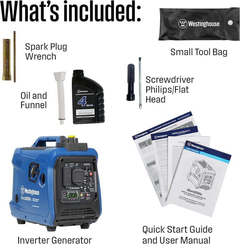 Westinghouse 2550 Peak Watt Super Quiet & Lightweight Portable Inverter Generator, RV Ready 30A Outlet, Gas Powered, CO Sensor, Parallel Capable, Long Run Time,Blue
