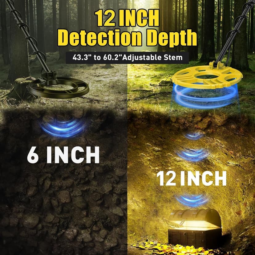 Metal Detector for Adults Waterproof-Professional Higher Accuracy Gold Detector with LCD Display,5 Mode,Advanced DSP Chip 12" Coil(Yellow)