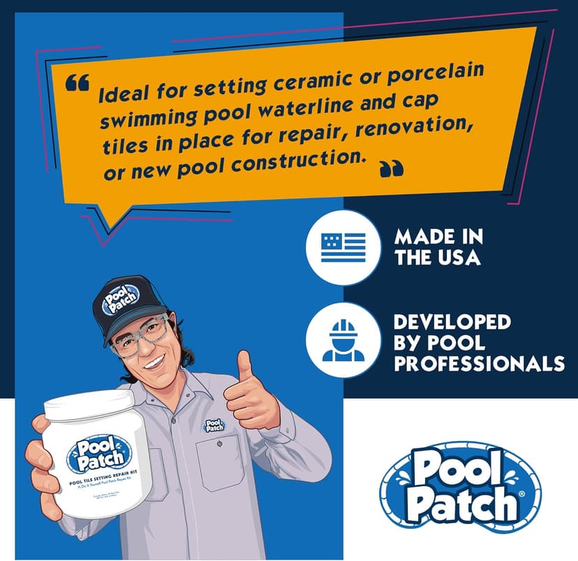 Pool Patch Pool Tile Thinset Adhesive Repair Kit 10 lb - Easy to Mix and Apply Thinset Formula - Perfect to Glue Pool Tile - Quick-Drying, Extra Strong Bond - (coverage: approx. 20 sq. ft)