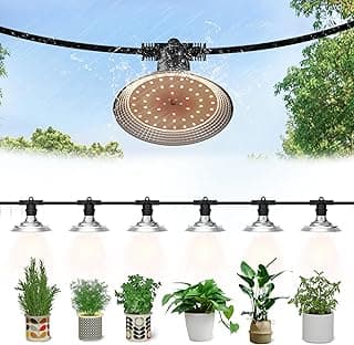 6-Light Outdoor LED Grow Lights – Waterproof Full Spectrum Greenhouse Lights for Plants, 21.3FT Adjustable String Lights with 288 LEDs E26 Base Bulbs, IP44 Waterproof for Garden, Farm, Yard