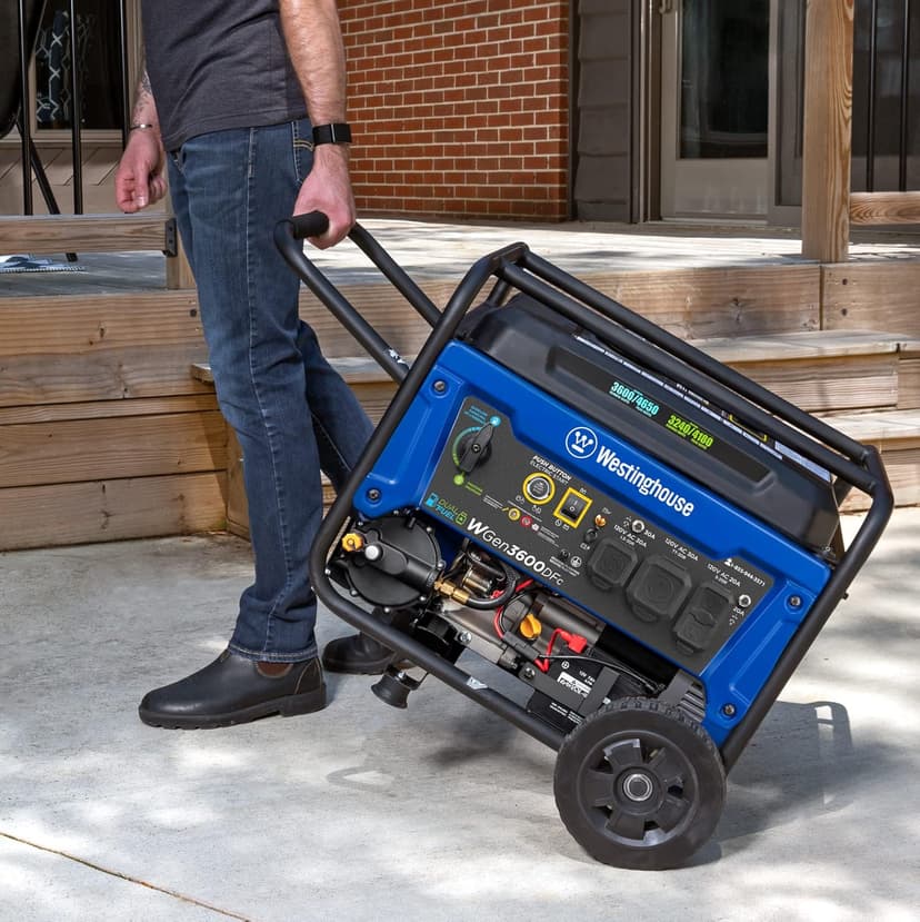 Westinghouse 4650 Peak Watt Dual Fuel Portable Generator, Remote Electric Start with Auto Choke, RV Ready 30A Outlet, Gas & Propane Powered, CO Sensor