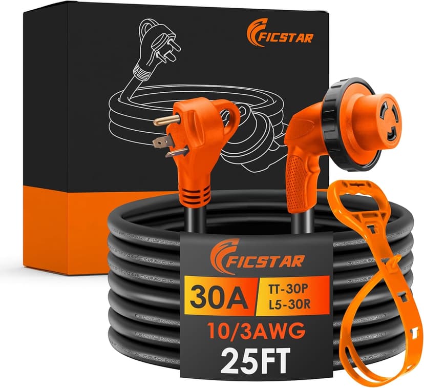 30 Amp RV Extension Cord,25 ft,Heavy Duty Generator Extension Cord with LED Power Indicator,30 AMP Female 90° Twist Lock Adapter with Reverse Polarity Lamp,NEMA TT-30P to L5-30R,120V/125V