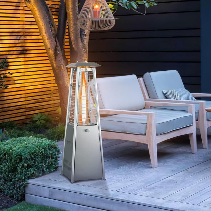 Patio Outdoor Heaters, 9500 BUT Pyramid Propane Patio Heater, 35" Tall Glass Tube Flame Heater for Party, Backyard, Garden, Decoration