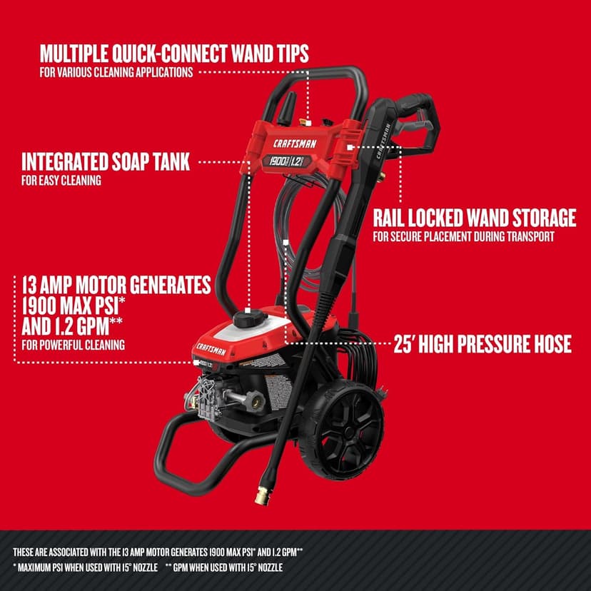 CRAFTSMAN Electric Pressure Washer, Cold Water, 1900 -PSI, 1.2-GPM, Corded (CMEPW1900)