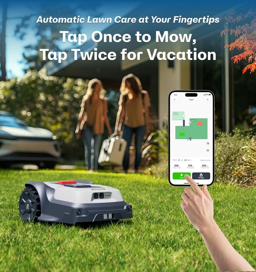 Robot Lawn Mower Boundary Wire-Free T1200Pro 2025 Version, Unlimited Mowing Zones, Customized Mowing Setting, RTK+ Real-time AI Vision Navigation and Obstacle Avoidance