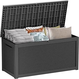 260 Gallon Resin Deck Box, Waterproof Outdoor Storage Box, Lockable for Patio Furniture, Garden Tools, Pool Accessories, UV-Resistant for All Weather Use, Black