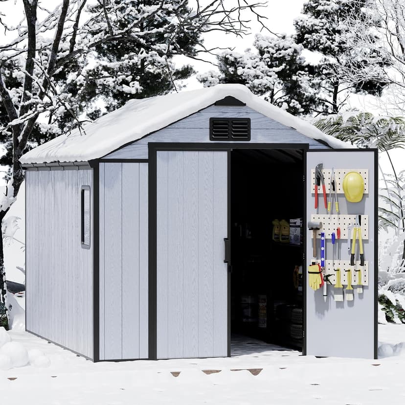 8 x 10 FT Resin Outdoor Storage Shed, All-Weather Plastic Garden Shed with Floor, Lockable Doors & Windows