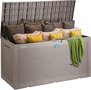 VEVOR Deck Box, 100 Gallon Outdoor Storage Box, 48.0" x 21.5" x 24.5", Waterproof PP Deckbox with Aluminum Alloy Padlock, for Patio Furniture, Garden Tools, Outdoor Cushions, Gray