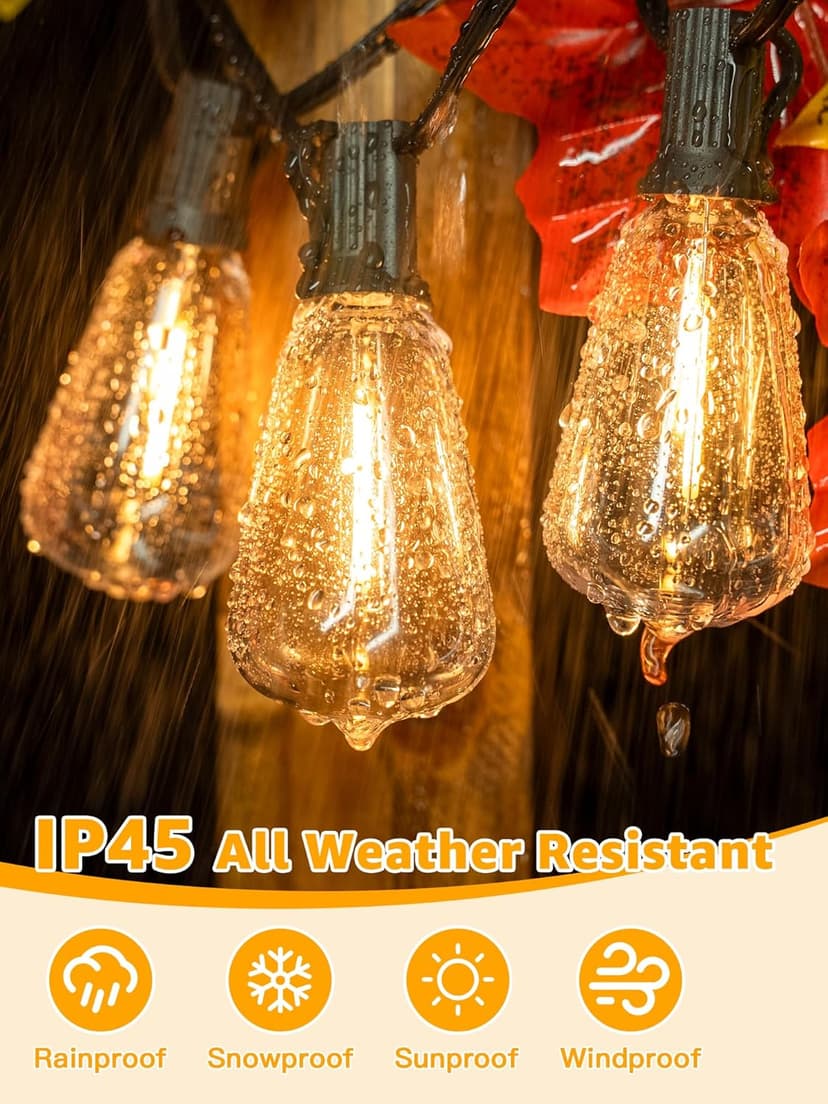 Outdoor String Lights Dimmable with Remote, 100 FT Outdoor Lights with 2 Timer and 3 Mode, Waterproof & Shatterproof Patio Lights, 2200K Energy Saving String Lights 3 Spare Bulbs for Patio Yard