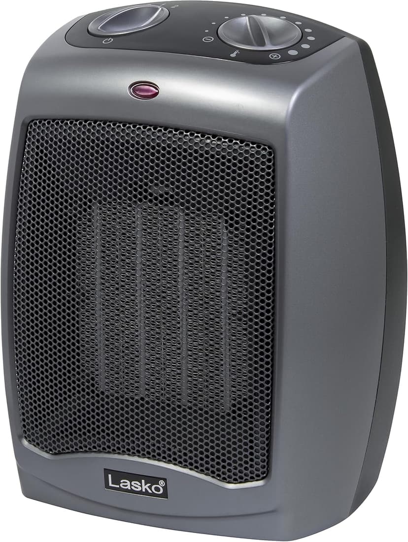 Lasko Portable Indoor Electric Ceramic Space Heater with Tip-Over Safety Switch, Overheat Protection, Thermostat and Extra Long Cord, 2 Speeds, Safe for Home, 9.2 Inches, Dark Gray, 1500W, 754201