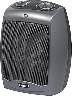 Lasko Portable Indoor Electric Ceramic Space Heater with Tip-Over Safety Switch, Overheat Protection, Thermostat and Extra Long Cord, 2 Speeds, Safe for Home, 9.2 Inches, Dark Gray, 1500W, 754201
