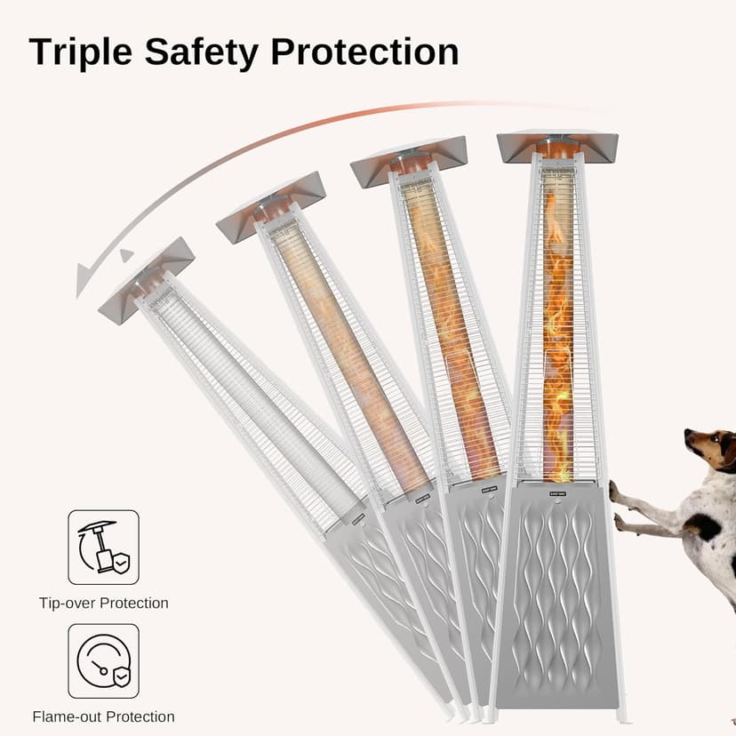 EAST OAK Pyramid Patio Heater, 48,000 BTU Outdoor Patio Heater All Stainless Steel, Quartz Glass Tube Propane Heater, Triple Protection System, With Wheels, Outdoor Heater for Commercial & Residential