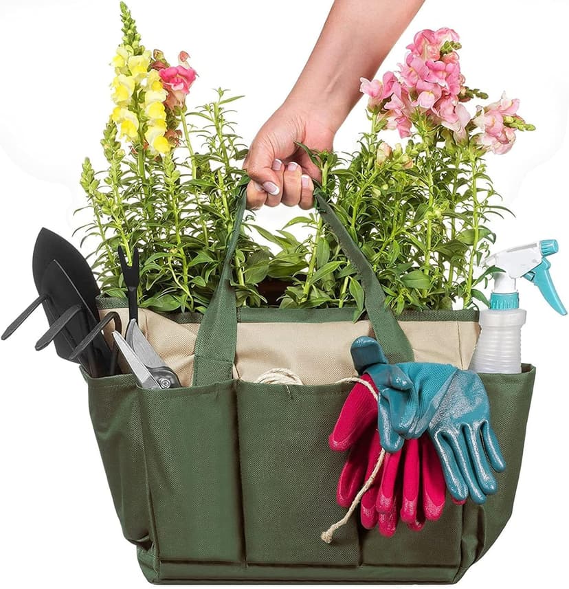 Garden Tool Bag, Garden Tote Bag With 8 Pockets, Canvas Garden Tool Storage Bags, Heavy-duty Large Organizer Bag for Garden Tool Kit, Gardening Organizer for women Men Indoor and Outdoor Gardening