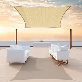 ColourTree 16' x 16' Beige Square Sun Shade Sail Mesh Canopy Fabric Cloth Screen - UV Block Heavy Duty & Commercial Grade, Outdoor Patio Carport (We Make Custom Size)