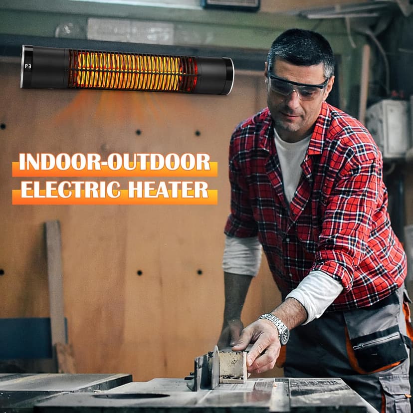 Electric Outdoor Heater, 1500W Patio Heater for Outdoor Use, Wall-Mounted Carbon Infrared Heater,With Remote, 3 Heat Levels, 8H Timers, Radiant Heater for Garage, Gazebos, Shop