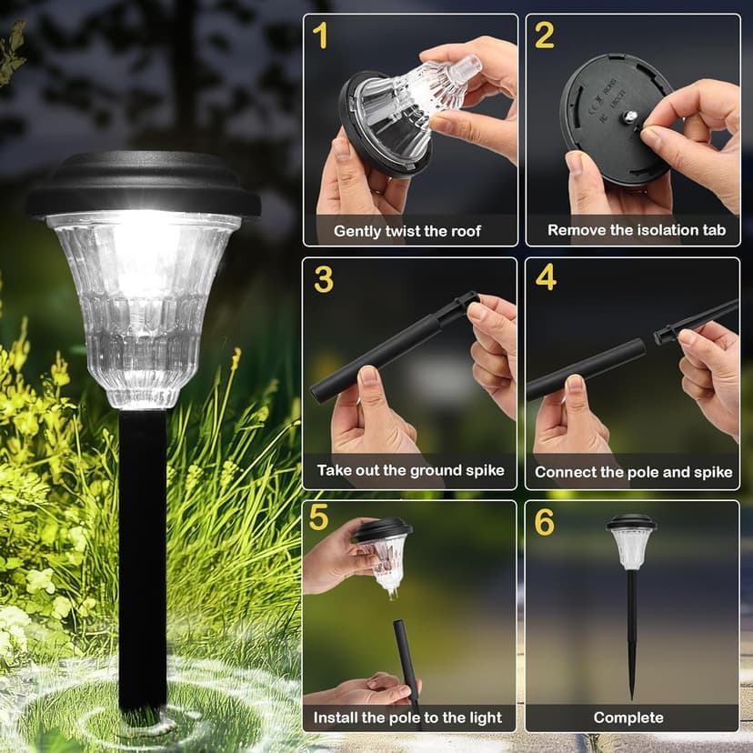 Solar Pathway Lights Outdoor Waterproof, 8 Pack 6500K Solar Garden Lights with Auto On/Off, Bright Outdoor Garden Decor for Yard Patio Walkway Lawn Landscape, Cold White