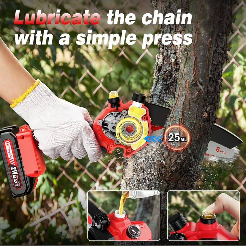 Electric Mini Chainsaw Battery Powered - 6 Inch Cordless Handheld Power Chain Saw With Charger For Trimming On Tree Branches, Wood Cutting, Pruning Limbs To Yard Clean-Up & Gift-Ready
