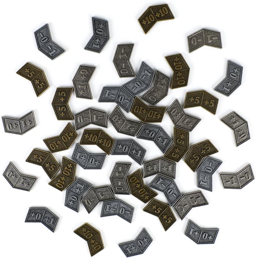 53Pcs MTG Antique Metal Buff Counter Tokens & MTG Keyword/Counters Dice Set, Magic Card Creature Stats or Loyalty Counter for TCG Card Gaming Accessories with Velvet Bag & Box