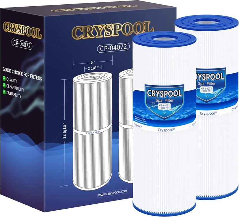 Cryspool® 04072 Filter Compatible with PRB25-IN Hot Tub Filter, C-4326, FC-2375, 3005845, R172327, R173429, 33521, 25392, 817-2500, 5X13 Drop in Spa Filter, 2 Pack